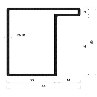 Ferro tubolare a sagomato a "L" per serramenti - 44x50x1,5 mm