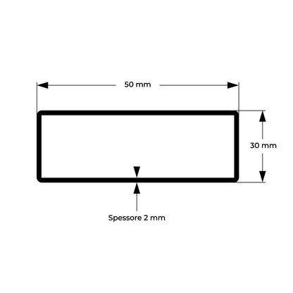 Tubolare tubo rettangolare in ferro liscio grezzo - 50x30x2 mm